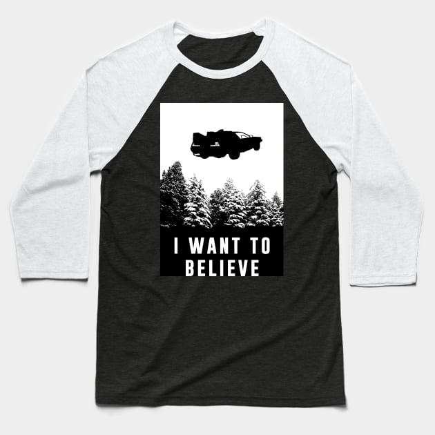I want to believe Delorean Baseball T-Shirt by Meca-artwork